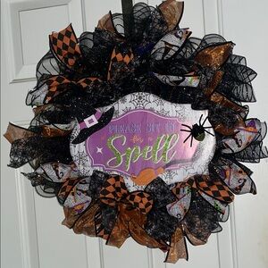 New, never displayed, Halloween Witch Wreath with Orange and Black Accents